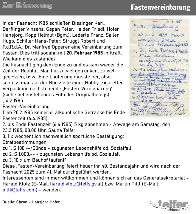 40 Jahre - Fasten-Vereinbarung Telfs