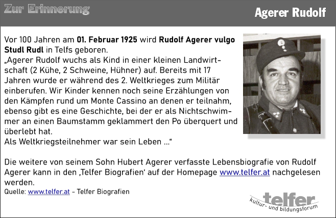 Agerer Rudolf - 100 Jahre